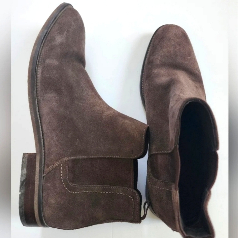 Section X Suede, Mens Chelsea Coffee Slip On Boots Eclectic Grandpa Shoes, sz 12